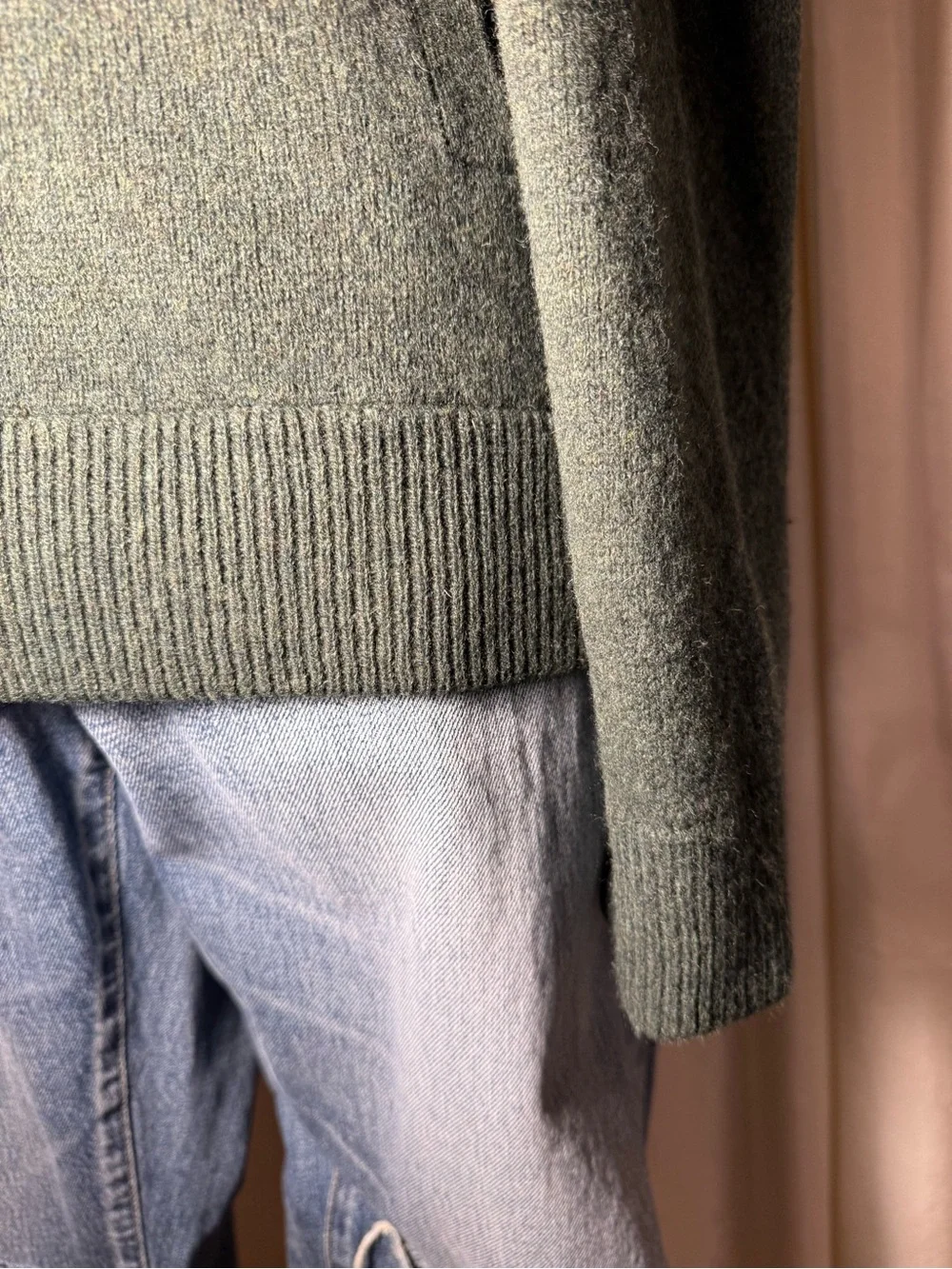 Vintage J Crew Dark Green Button-Front Lambs Wool Women's Sweater Cardigan